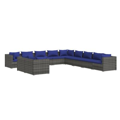 vidaXL 11 Piece Garden Lounge Set with Cushions Grey Poly Rattan