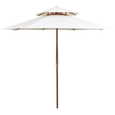 vidaXL Double Decker Garden Parasol 270x270 cm Wooden Pole Cream White