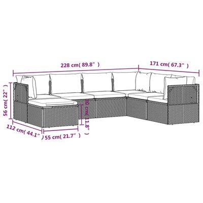 vidaXL 7 Piece Garden Lounge Set with Cushions Grey Poly Rattan