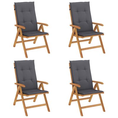 vidaXL Reclining Garden Chairs with Cushions 4 pcs Solid Wood Teak