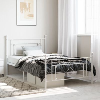 vidaXL Metal Bed Frame without Mattress with Footboard White 107x203 cm