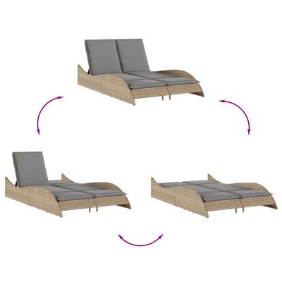 vidaXL Sun Lounger with Cushions Beige 114x205x73 cm Poly Rattan