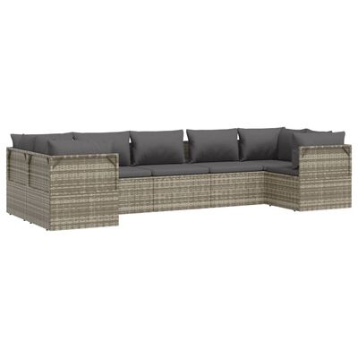 vidaXL 7 Piece Garden Lounge Set with Cushions Grey Poly Rattan