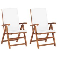 vidaXL Reclining Garden Chairs with Cushions 2 pcs Solid Teak Wood Cream