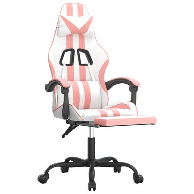 vidaXL Swivel Gaming Chair with Footrest White&Pink Faux Leather