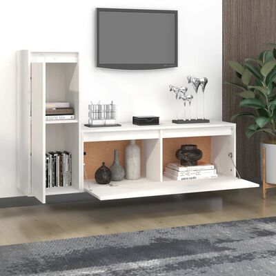 vidaXL TV Cabinets 2 pcs White Solid Wood Pine