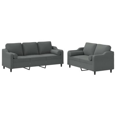 vidaXL 2 Piece Sofa Set with Pillows Dark Grey Fabric