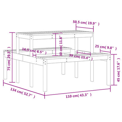 vidaXL Picnic Table 110x134x75 cm Solid Wood Douglas