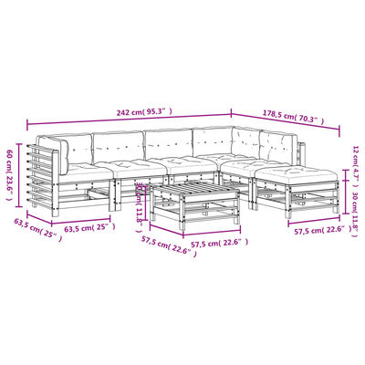 vidaXL 7 Piece Garden Lounge Set with Cushions Solid Wood