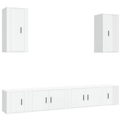 vidaXL 6 Piece TV Cabinet Set High Gloss White Engineered Wood