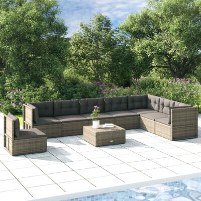 vidaXL 8 Piece Garden Lounge Set with Cushions Grey Poly Rattan