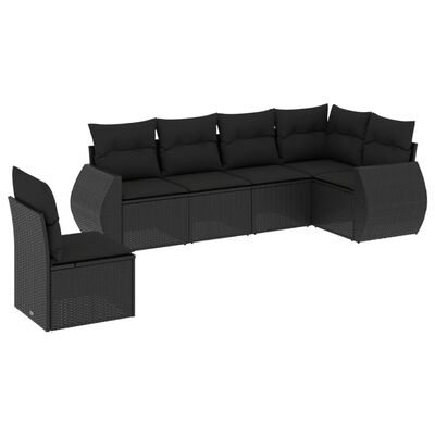 vidaXL 6 Piece Garden Sofa Set with Cushions Black Poly Rattan