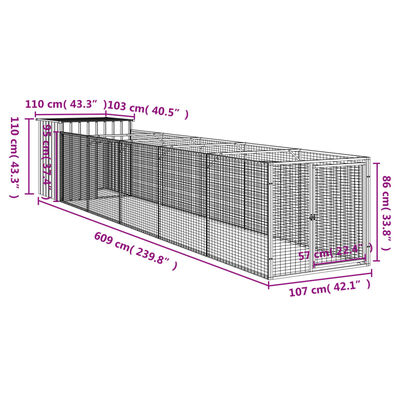 vidaXL Dog House with Run Anthracite 110x609x110 cm Galvanised Steel