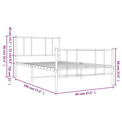 vidaXL Metal Bed Frame without Mattress with Footboard Black 90x190 cm Single