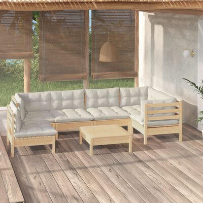 vidaXL 7 Piece Garden Lounge Set with Cream Cushions Pinewood