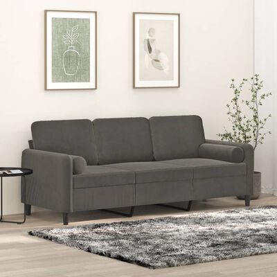 vidaXL 3-Seater Sofa with Pillows&Cushions Dark Grey 180 cm Velvet