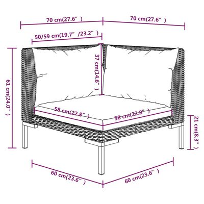 vidaXL 9 Piece Garden Lounge Set with Cushions Poly Rattan Dark Grey