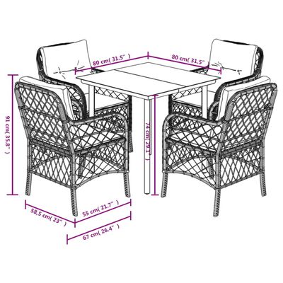 vidaXL 5 Piece Garden Dining Set with Cushions Black Poly Rattan