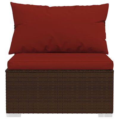 vidaXL 9 Piece Garden Lounge Set with Cushions Brown Poly Rattan