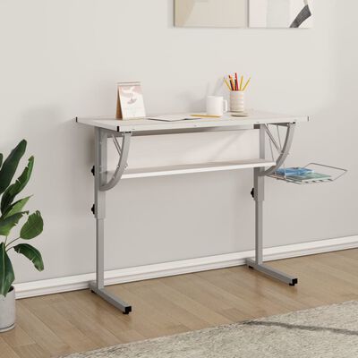 vidaXL Craft Desk White&Grey 110x53x(58-87) cm Engineered Wood&Steel