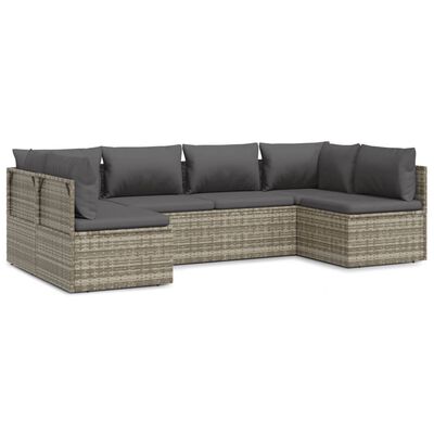 vidaXL 6 Piece Garden Lounge Set with Cushions Grey Poly Rattan