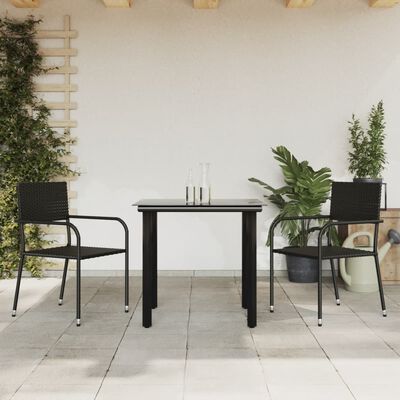 vidaXL 3 Piece Garden Dining Set Black Poly Rattan and Steel