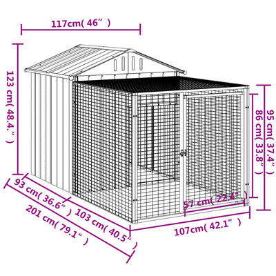 vidaXL Chicken Cage with Run Light Grey 117x201x123 cm Galvanised Steel