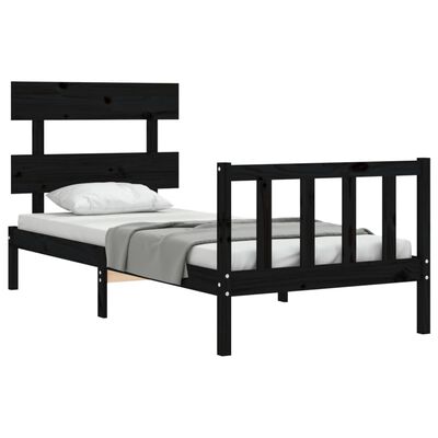 vidaXL Bed Frame without Mattress Black Single Solid Wood Pine