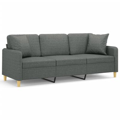 vidaXL 3-Seater Sofa with Throw Pillows Dark Grey 180 cm Fabric