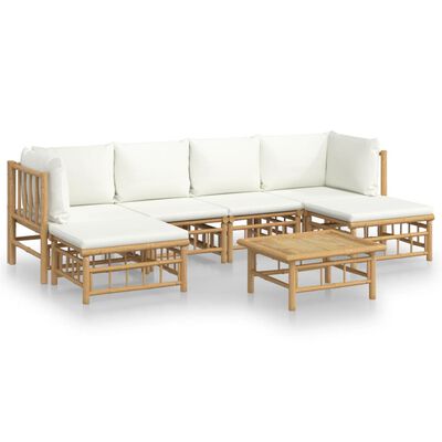 vidaXL 7 Piece Garden Lounge Set with Cream White Cushions Bamboo