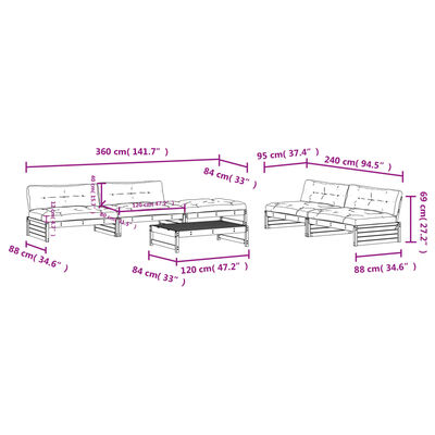 vidaXL 6 Piece Garden Lounge Set with Cushions Impregnated Wood Pine