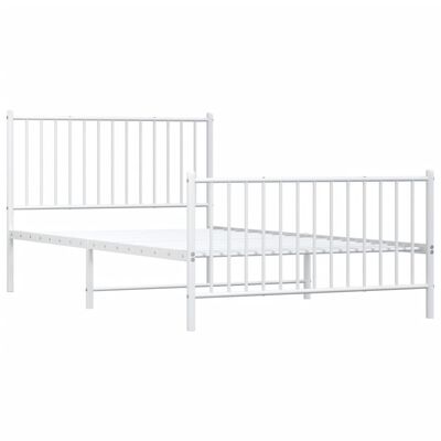 vidaXL Metal Bed Frame with Headboard and Footboard White 107x203 cm