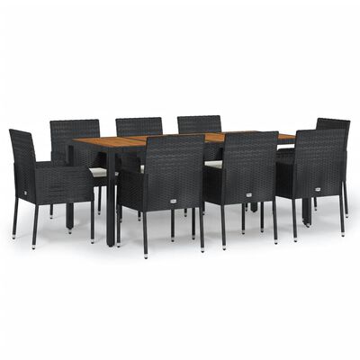 vidaXL 9 Piece Garden Dining Set with Cushions Black Poly Rattan