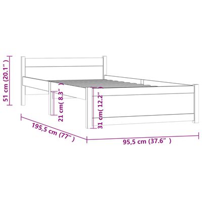 vidaXL Bed Frame without Mattress White Solid Wood 90x190 cm Single