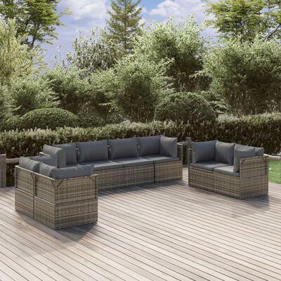 vidaXL 8 Piece Garden Lounge Set with Cushions Grey Poly Rattan