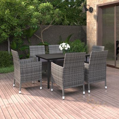 vidaXL 7 Piece Garden Dining Set Poly Rattan and Glass