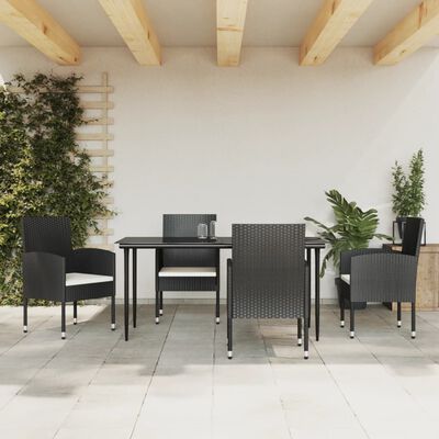 vidaXL 5 Piece Garden Dining Set Black Poly Rattan and Steel