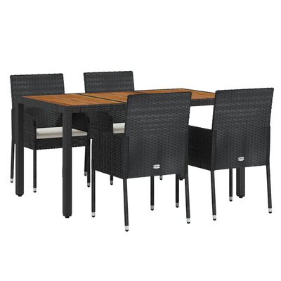 vidaXL 5 Piece Garden Dining Set with Cushions Black Poly Rattan