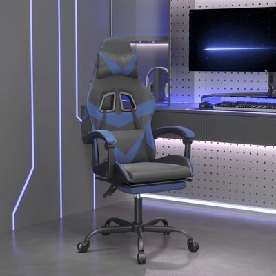 vidaXL Swivel Gaming Chair with Footrest Black&Blue Faux Leather