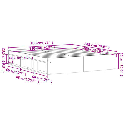 vidaXL Bed Frame without Mattress Sonoma Oak 180x200 cm Super King Size