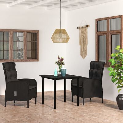 vidaXL 3 Piece Garden Dining Set with Cushions Black