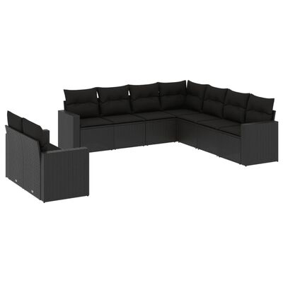 vidaXL 9 Piece Garden Sofa Set with Cushions Black Poly Rattan