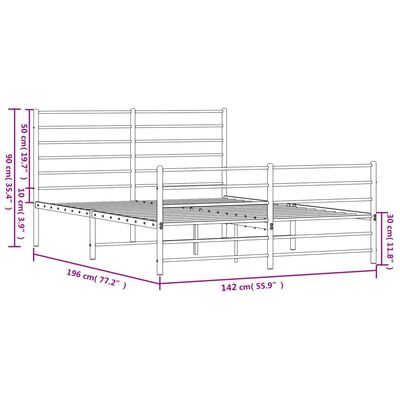 vidaXL Metal Bed Frame without Mattress with Footboard Black 135x190 cm Double