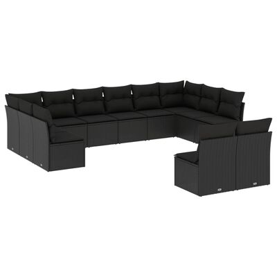 vidaXL 12 Piece Garden Sofa Set with Cushions Black Poly Rattan