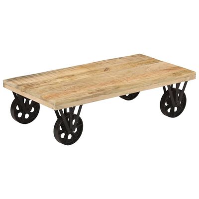 vidaXL Coffee Table with Wheels 110x55x29.5 cm Solid Wood Mango