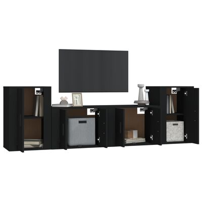 vidaXL 4 Piece TV Cabinet Set Black Engineered Wood