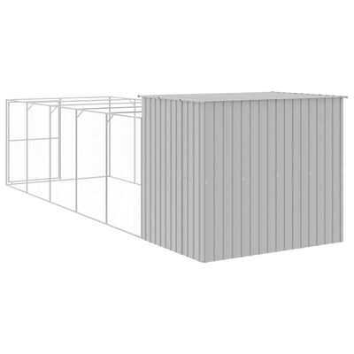 vidaXL Dog House with Run Light Grey 214x661x181 cm Galvanised Steel