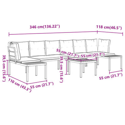 vidaXL 5 Piece Garden Sofa Set with Cushions Black Powder-coated Steel