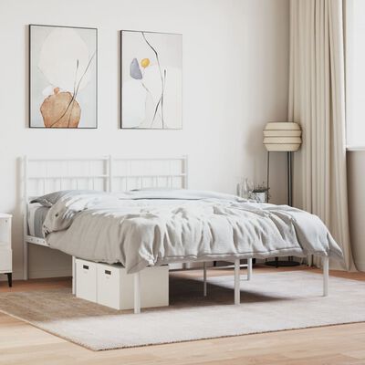 vidaXL Metal Bed Frame without Mattress with Headboard White 135x190 cm Double