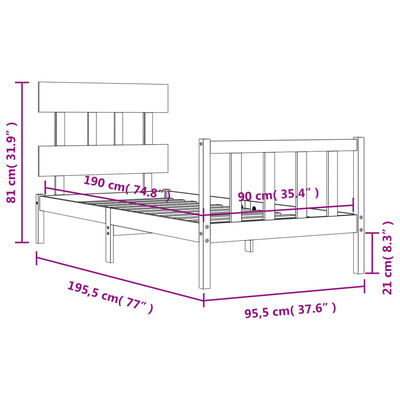 vidaXL Bed Frame without Mattress Black Single Solid Wood Pine